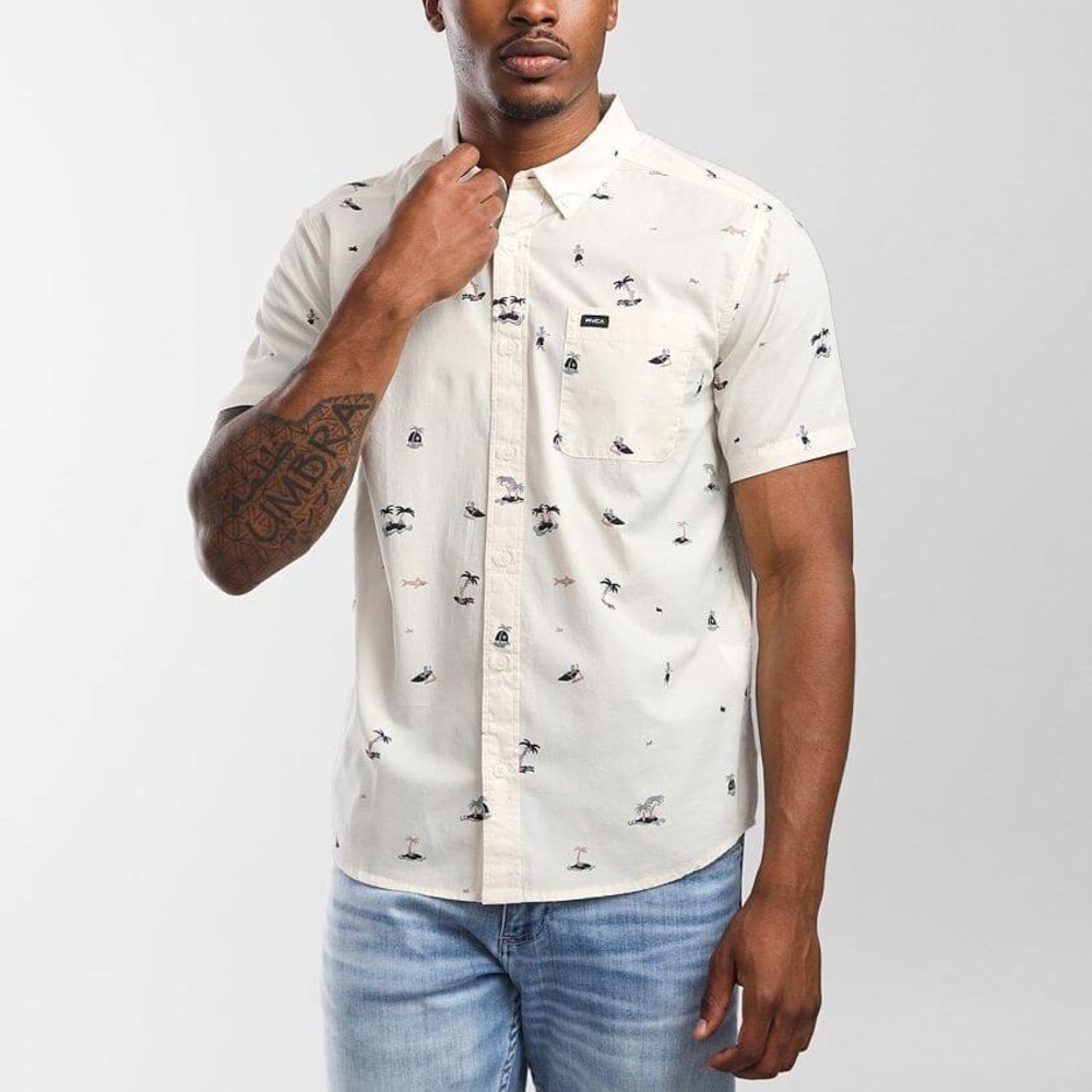 RVCA Men's Tropicalia Printed Skeleton Shirt Size Small